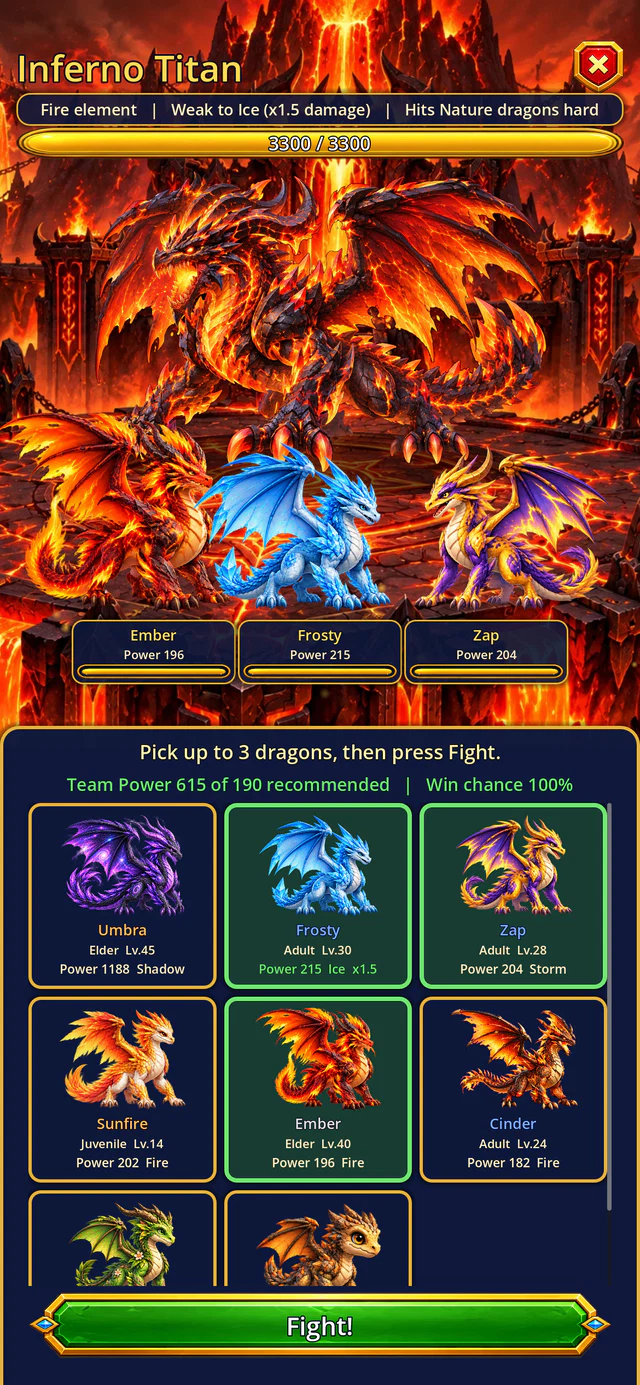Picking a team of dragons before a fight.