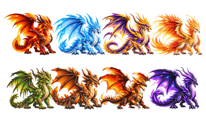 Eight different dragon species.